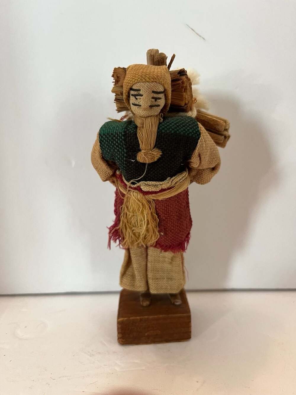 Vintage Handcrafted Guatemalan Folk Art Doll Carrying Wood Figurine